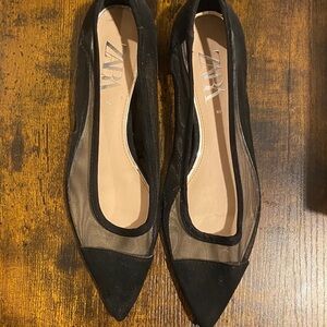 Zara Women's Black Mesh Pointed Flats
